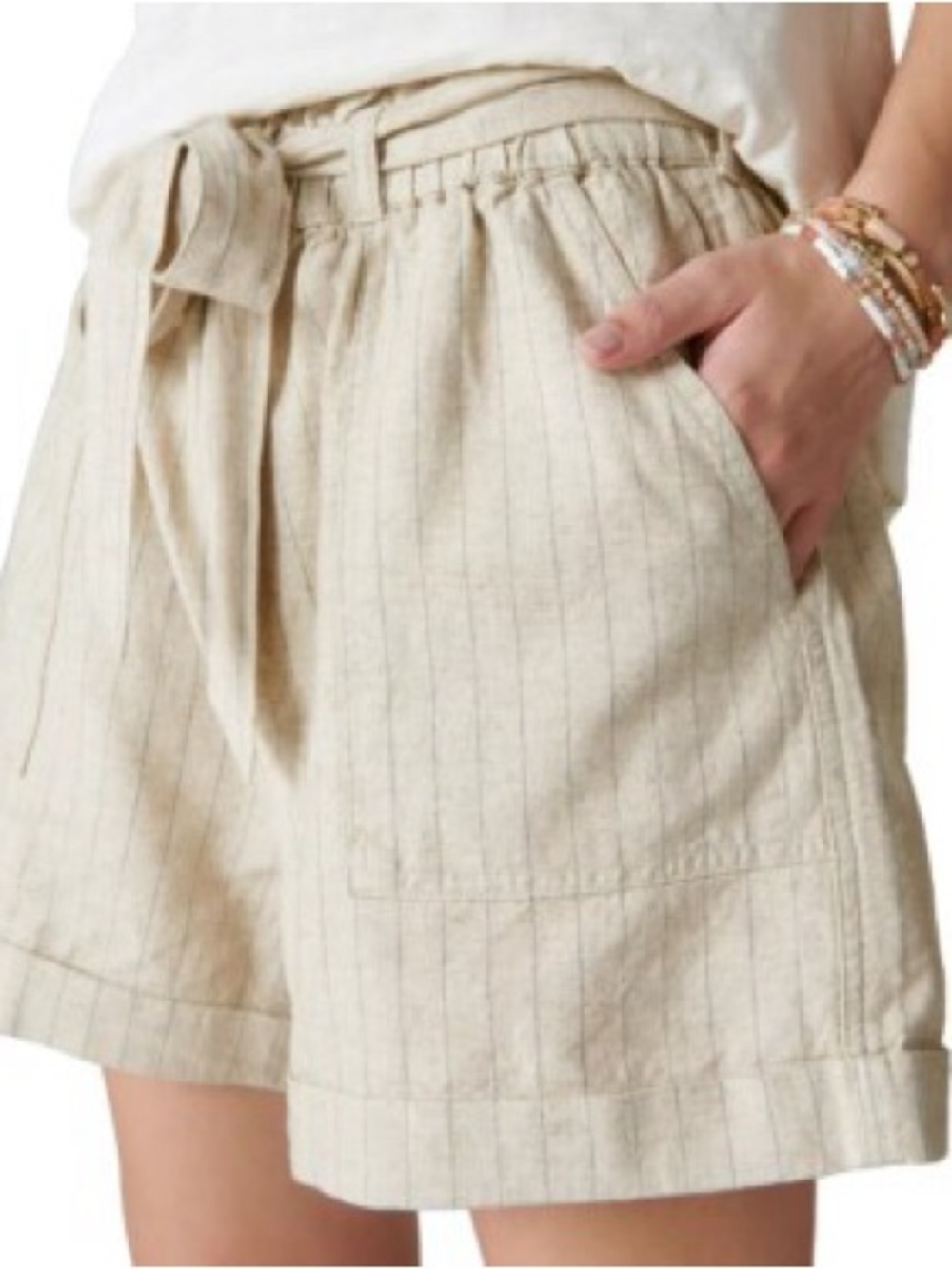 Lucky Brand Natural Pinstripe Tie-Waist Bermuda Shorts